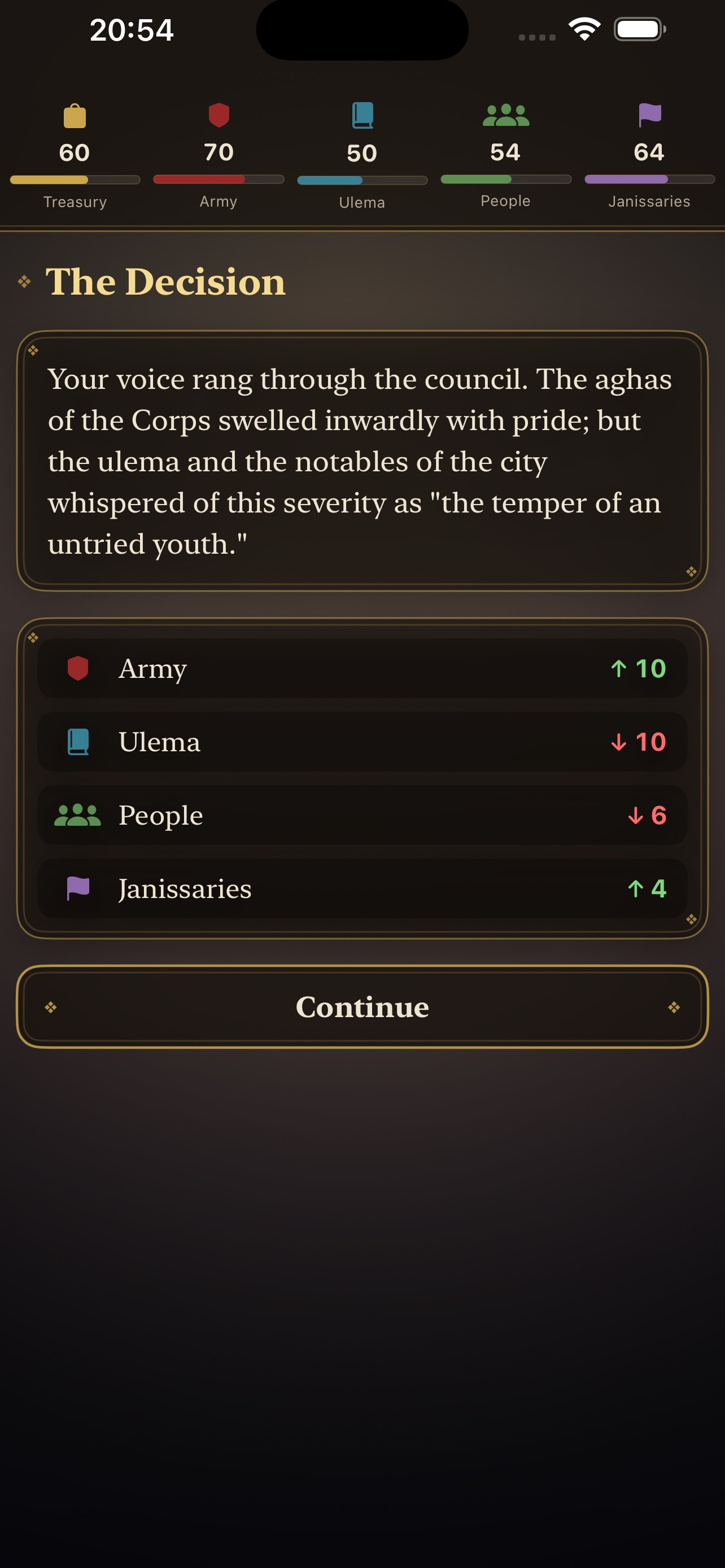 Decision result screen in English